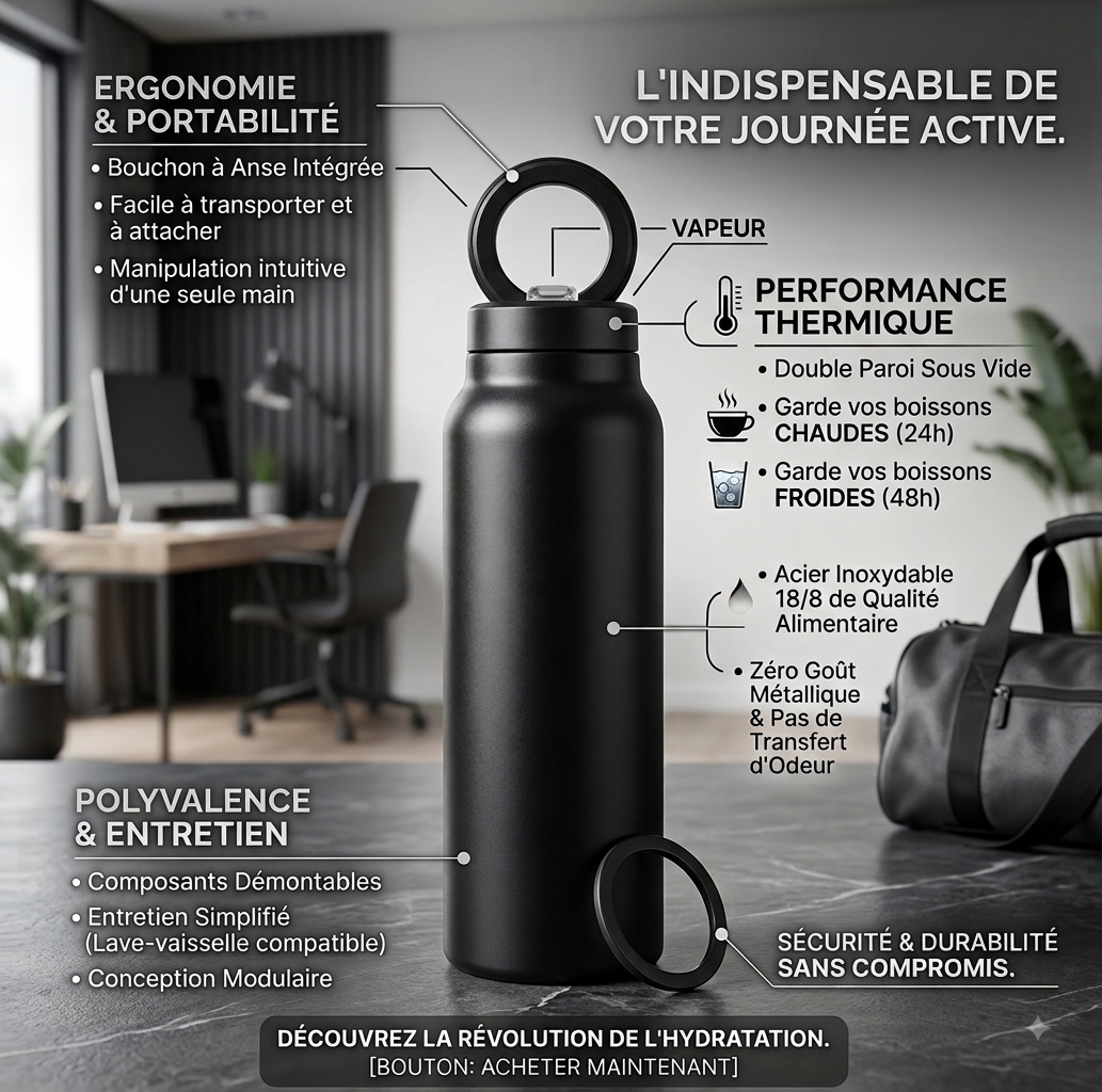 Bouteille Isotherme MagSafe Hydramag — Le Support Smartphone Intégré